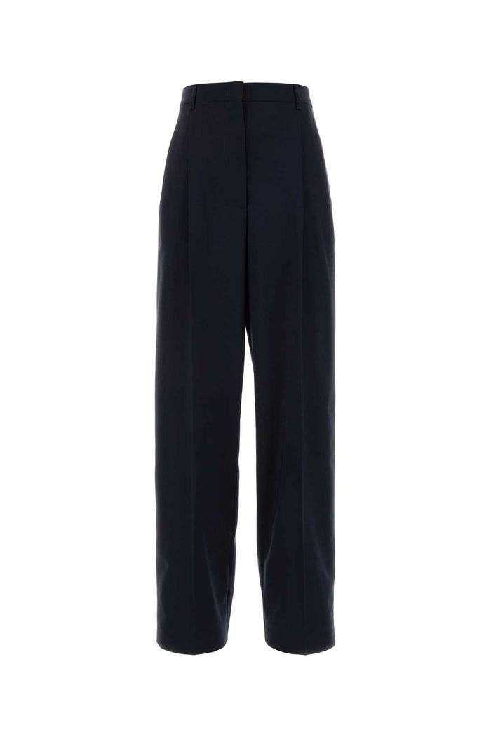 Dark Blue Stretch Wool Wide-Leg Pant Bleu Pantaloni
