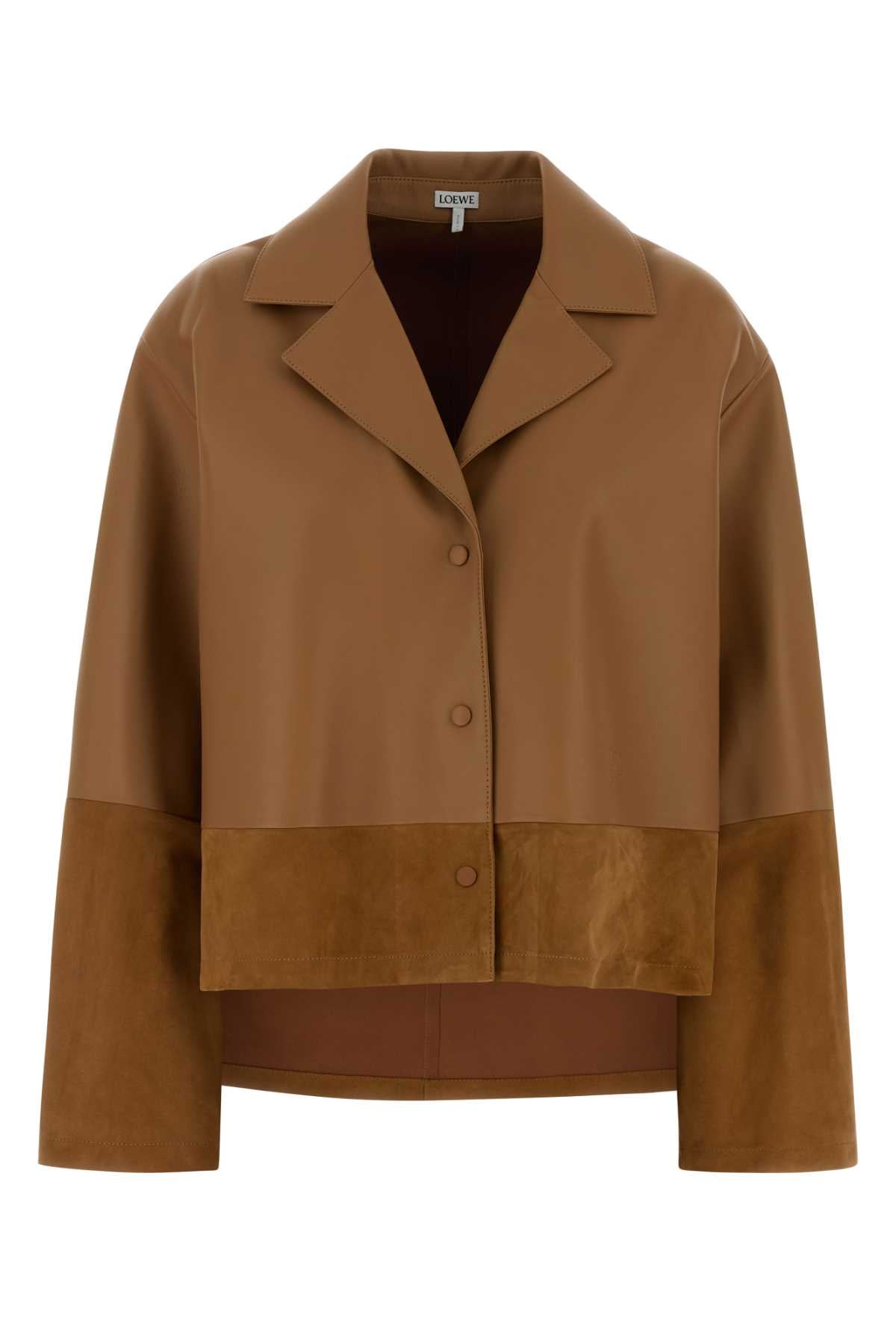 Camel Leather And Suede Shirt Toffee Exterior: Lamb Ovine Camicie