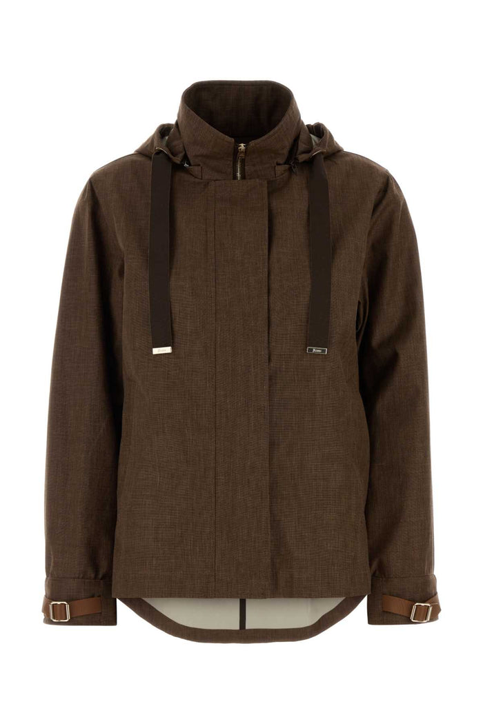 Brown Linen Blend Jacket Cuoio Exterior: Wool Silk Giubbini