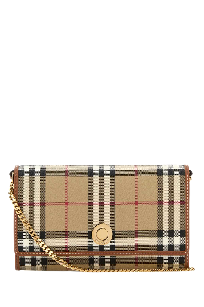 Printed Canvas Check Wallet Vntgchkbriarbrown Polyurethane Polyester Cotton Portafogli