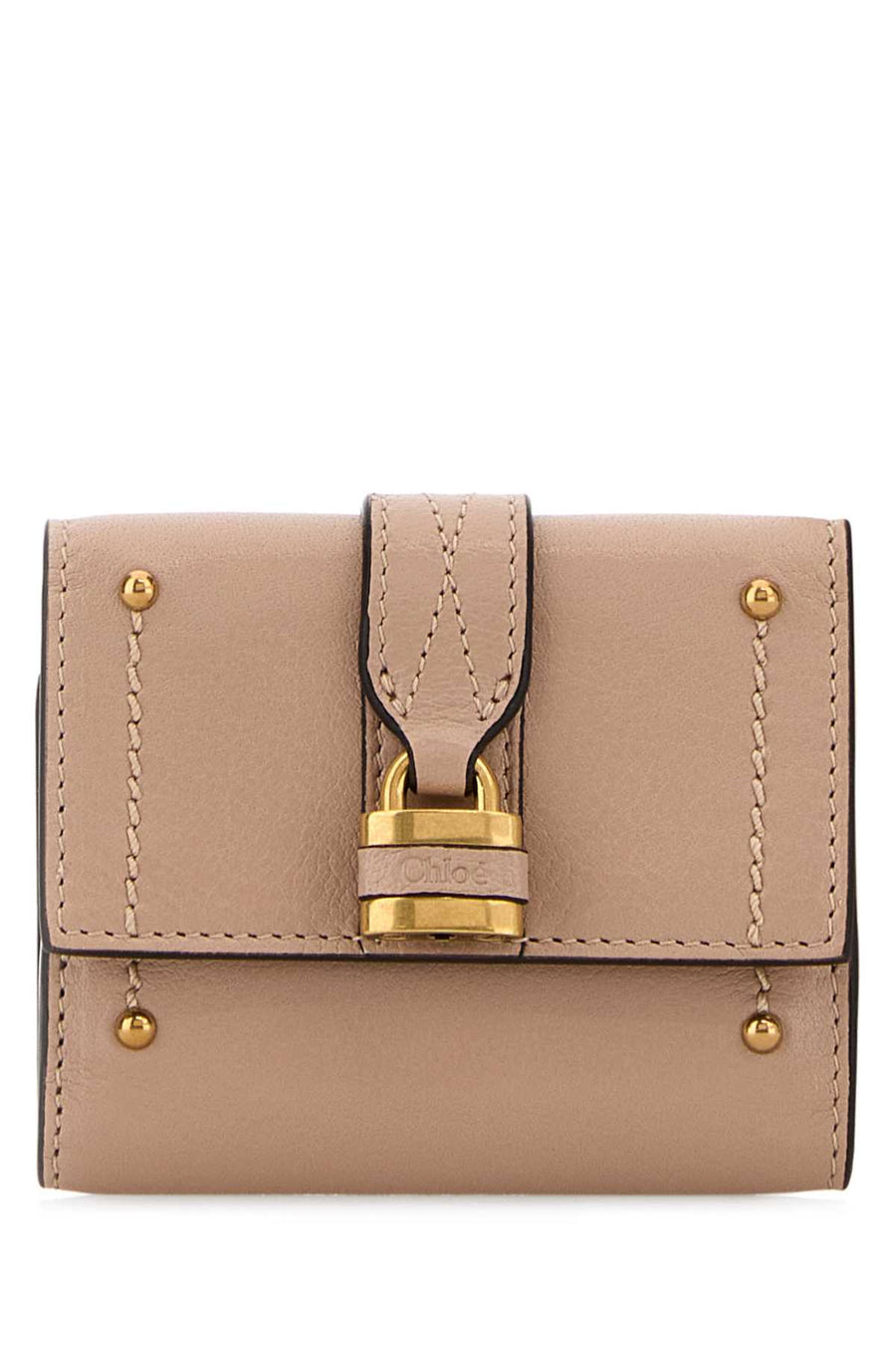 Chloé Trifold Exterior: 100% Leather; Finishing: Antiqued golden metal wallet in beige