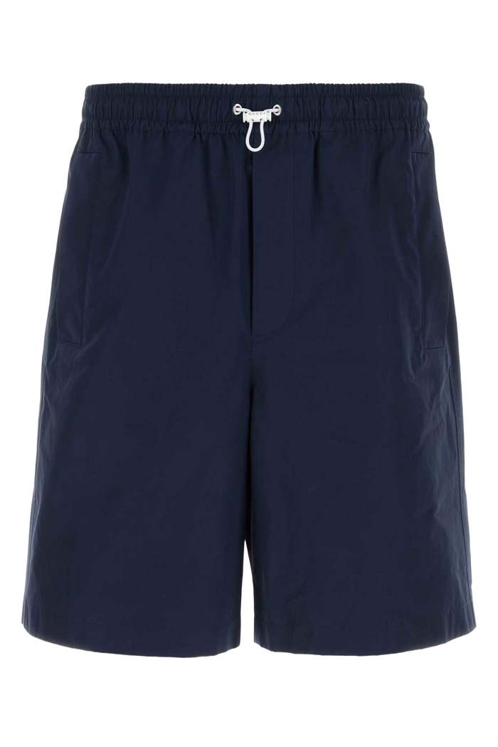 Navy Blue Poplin Bermuda Shorts Exterior: Cotton
