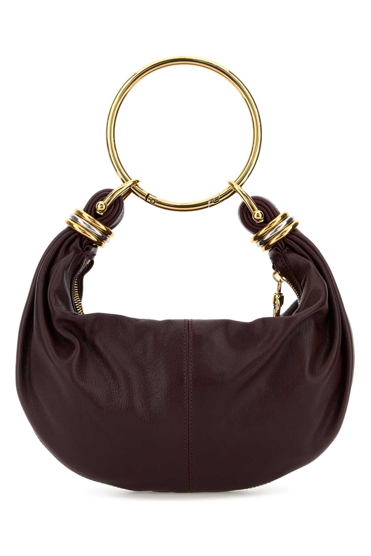 Aubergine Leather Small Bracelet Handbag Grenat Borse A Mano