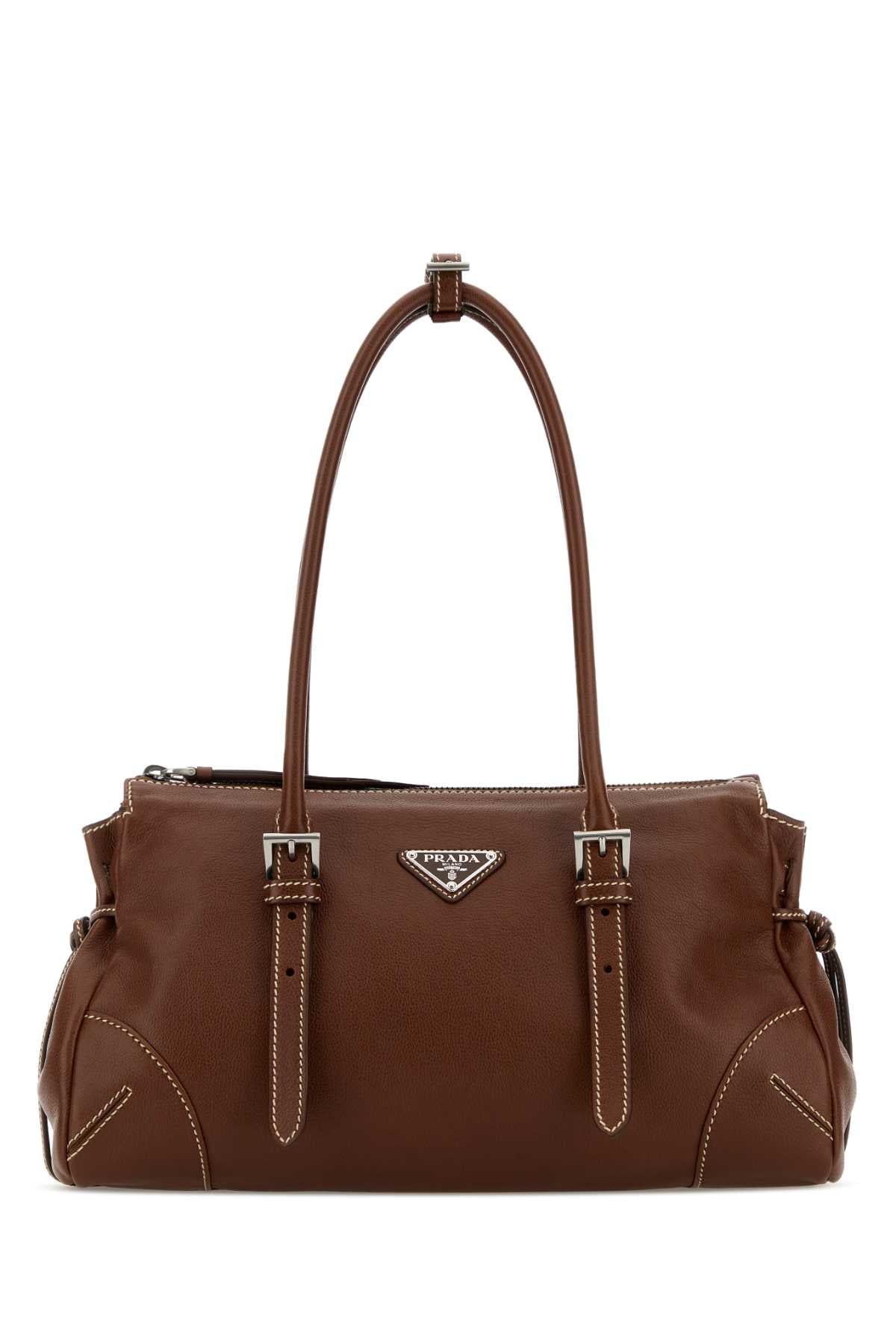 Chocolate Leather Medium Prada Bonnie Shoulder Bag Castagna Borse A Mano