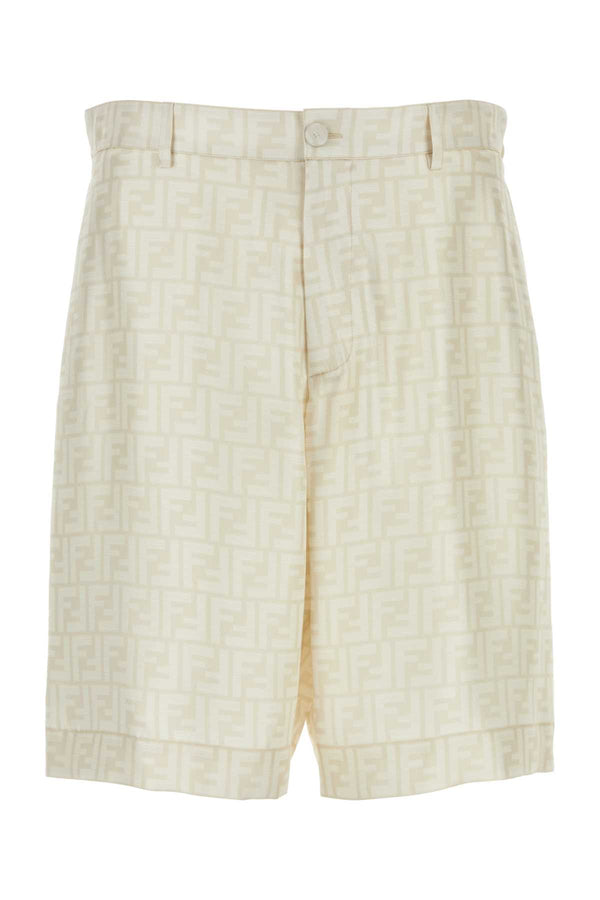 Fendi Logo Exterior: 100% Silk bermuda shorts in beige