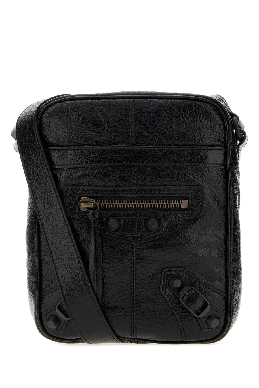 Balenciaga City Exterior: 100% Lamb; Lining: 100% Fabric; Finishing: Ruthenium crossbody bag in black