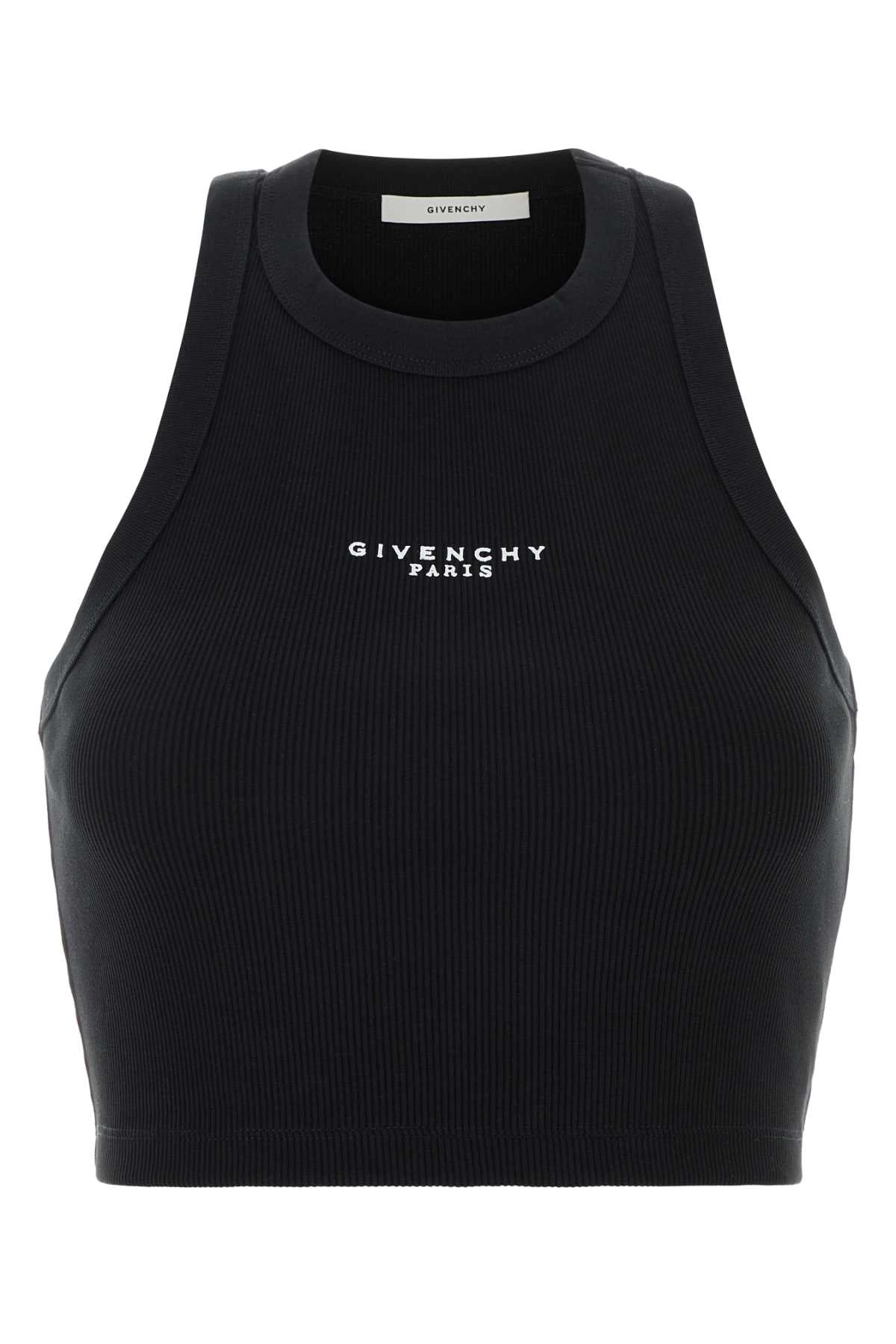 Black Stretch Cotton Crop-Top Exterior: Elastane Maglie