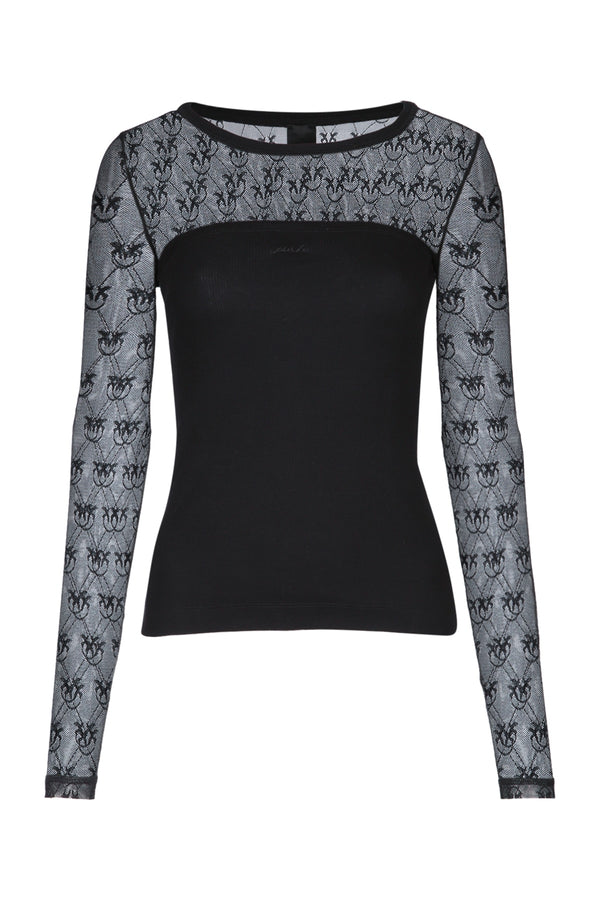 Pinko Costina Mesh/Polyester blend with ribbed cotton panel top in black