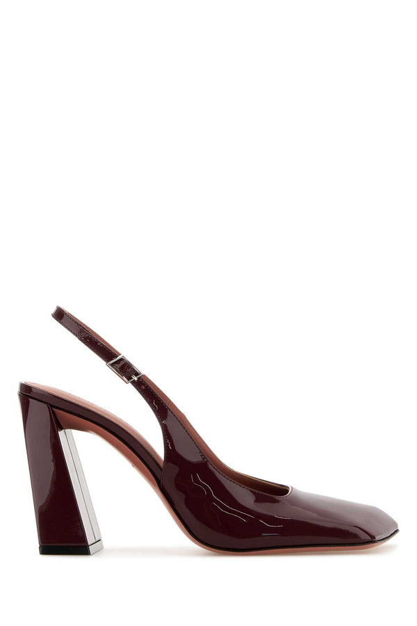 Amina Muaddi Sling Exterior: 100% Calf; Interior: 100% Ovine leather; Sole: Leather and Rubber slingback heel in purple