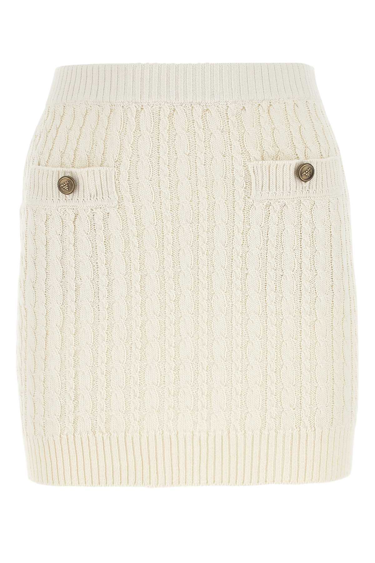 Ivory Cotton Blend Mini Skirt Beige Exterior: Nylon Gonne