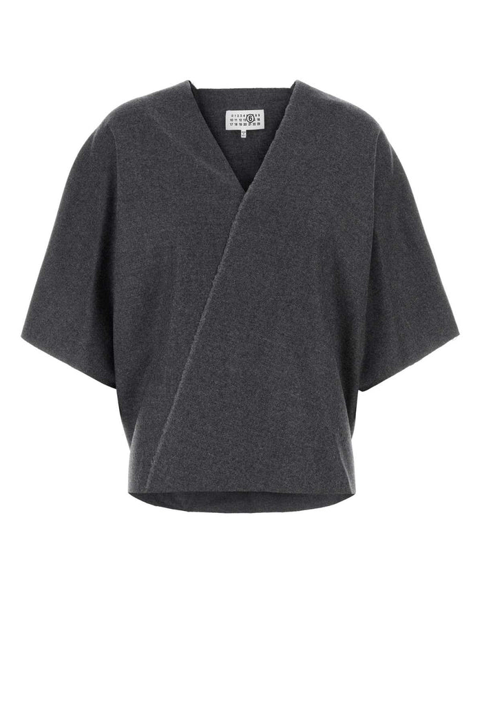 Dark Grey Wool Top Melange Exterior: Virgin Maglie