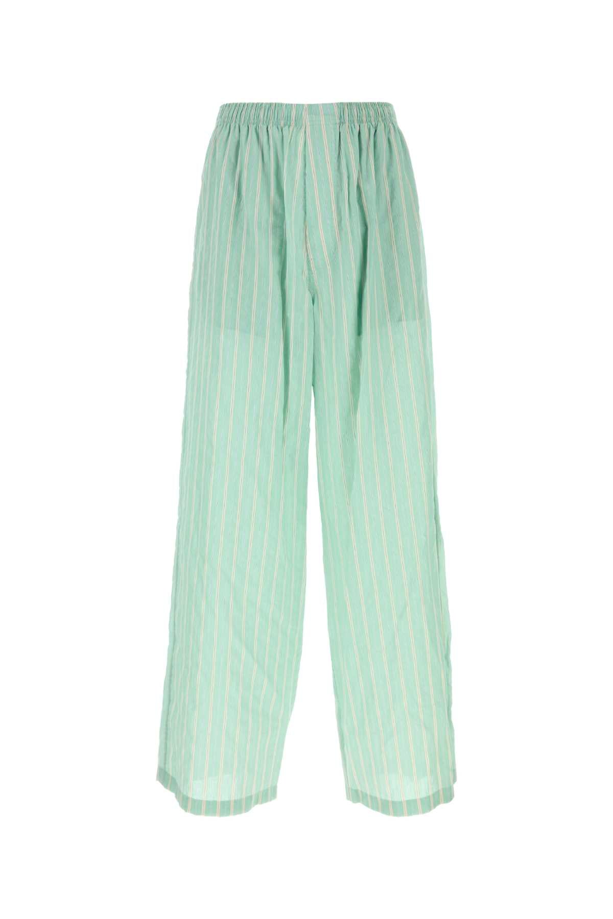 Embroidered Cupro Blend Pyjama Pant Green/white Exterior: Cotton Pantaloni
