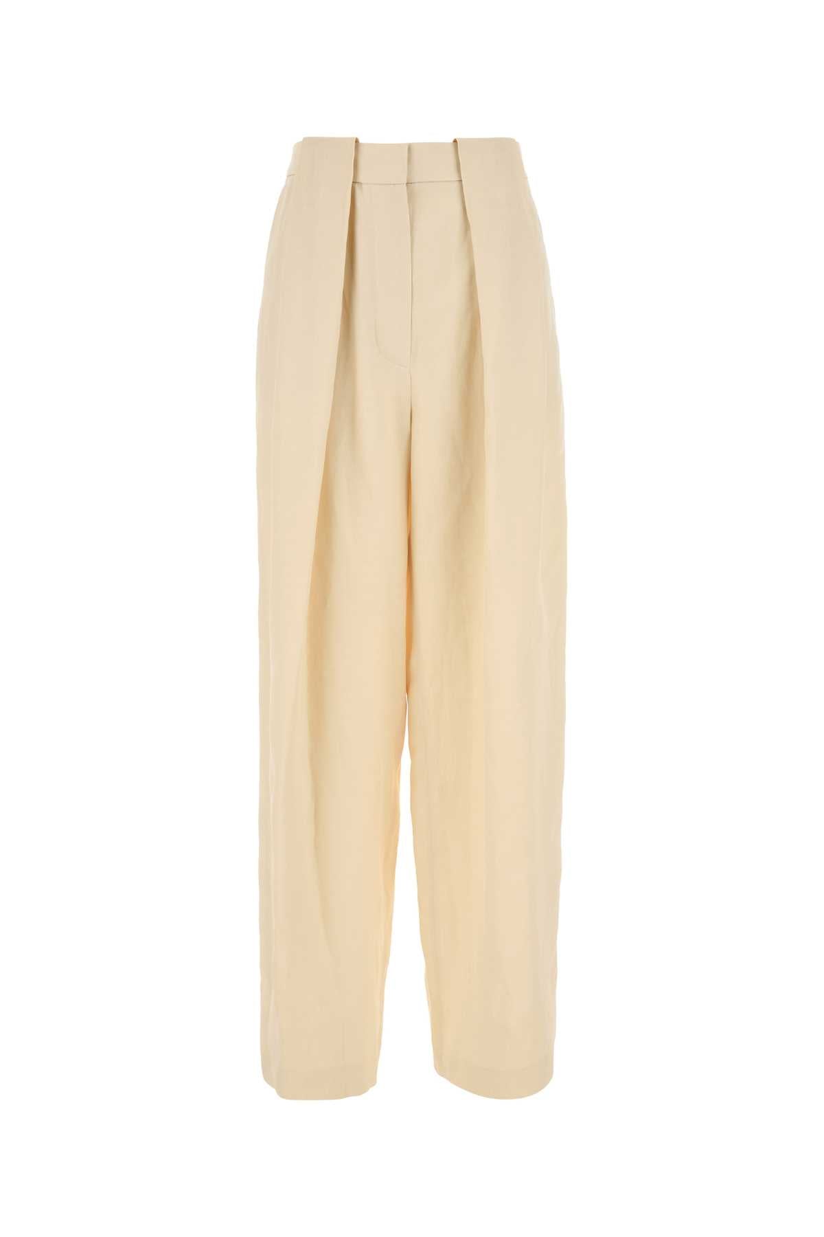 Cream Viscose Blend Wide-Leg Pant Buttermilk Exterior: Linen Pantaloni
