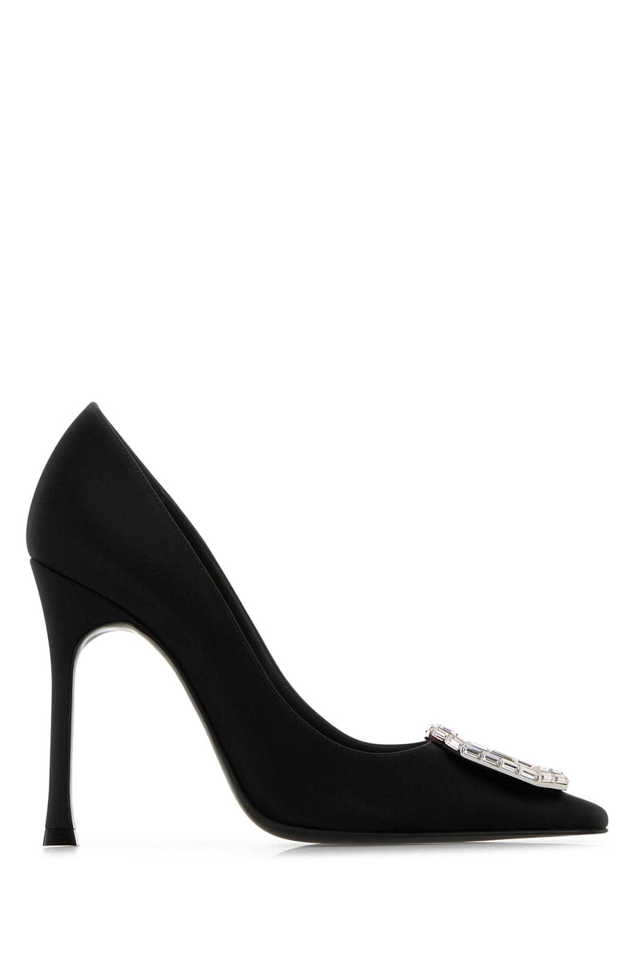 Amina Muaddi Satblawhibu Exterior: 100% Fabric (Satin); Interior: 100% Leather; Sole: Leather and rubber pump in black