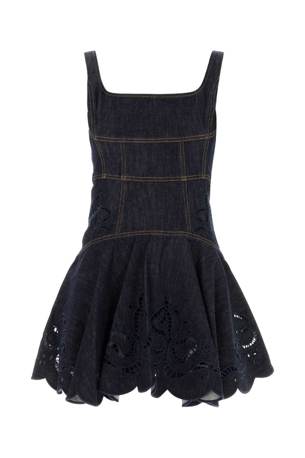 Self-Portrait Denim 93% Cotton dress in navy