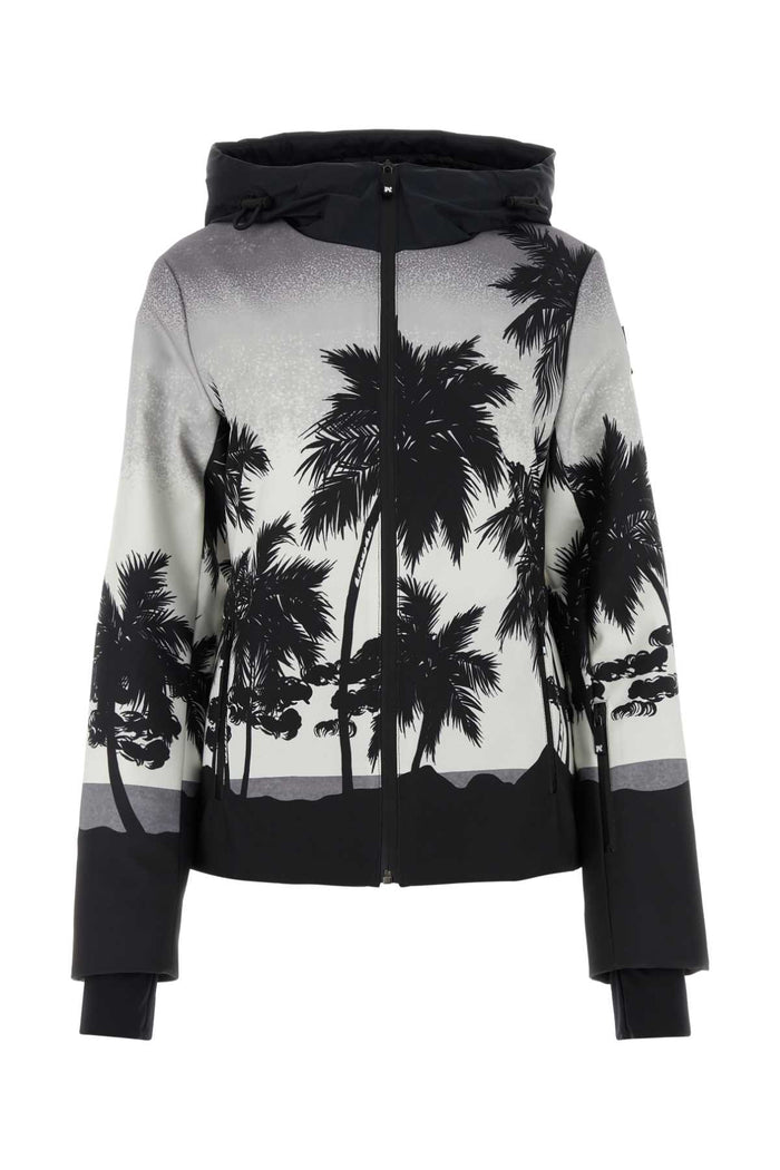 Printed Polyester Palm Ski Jacket Lightgreywhite Giubbini