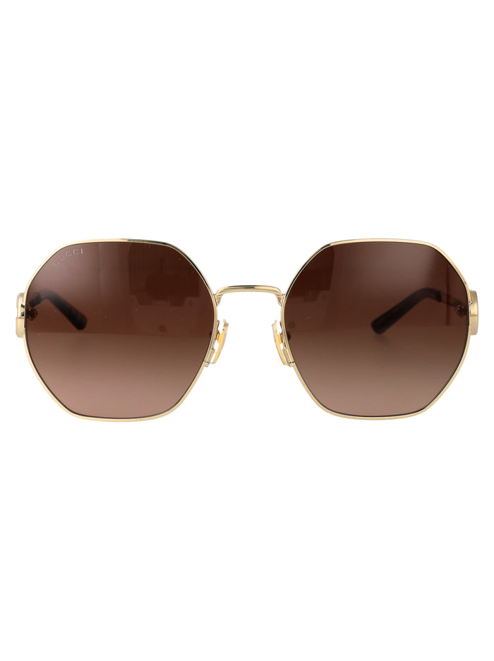 Gold-gold-brown Metal Sunglasses