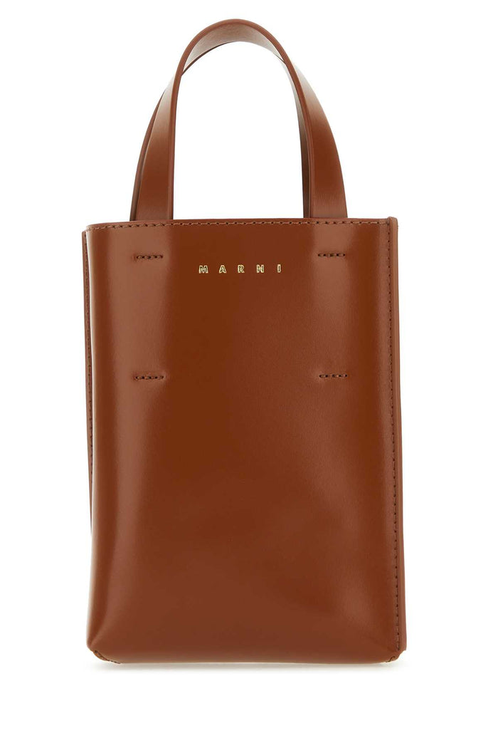 Brown Leather Nano Museo Handbag Moca Borse A Mano