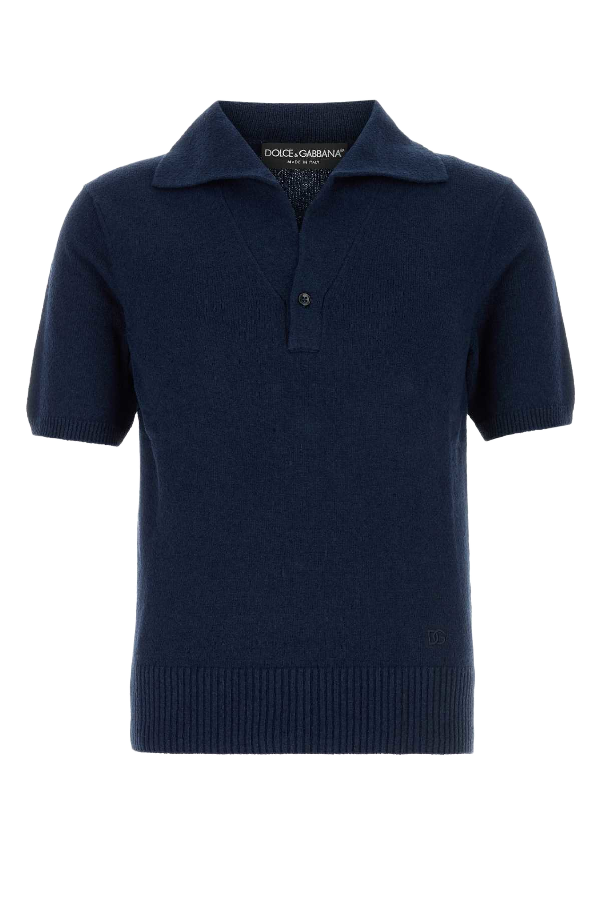 Navy Blue Cotton Blend Polo Shirt Bluscuro Exterior: Nylon