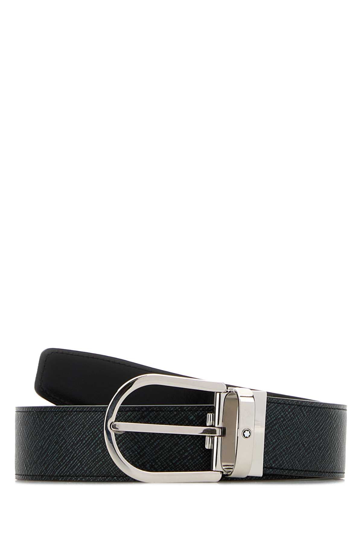 Melange Blue Leather Reversible Belt 000 Cinture