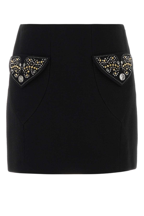 Versace Responsible Outer: 100% pure virgin wool; Lining: 100% silk (primary lining) and 25% silk / 75% acetate (secondary lining) skirt in black