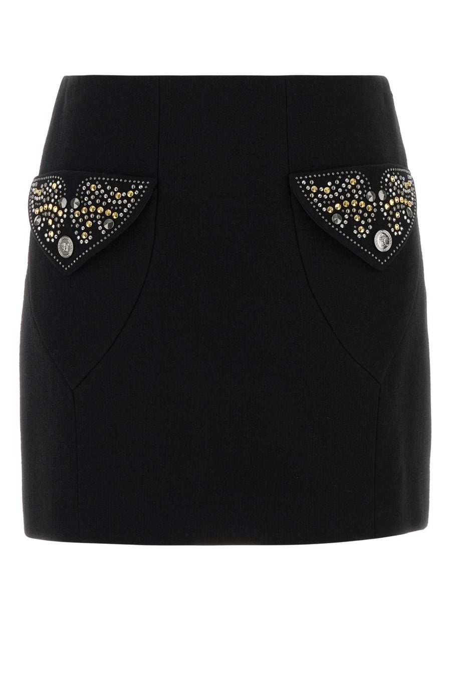 Versace Responsible Outer: 100% pure virgin wool; Lining: 100% silk (primary lining) and 25% silk / 75% acetate (secondary lining) skirt in black