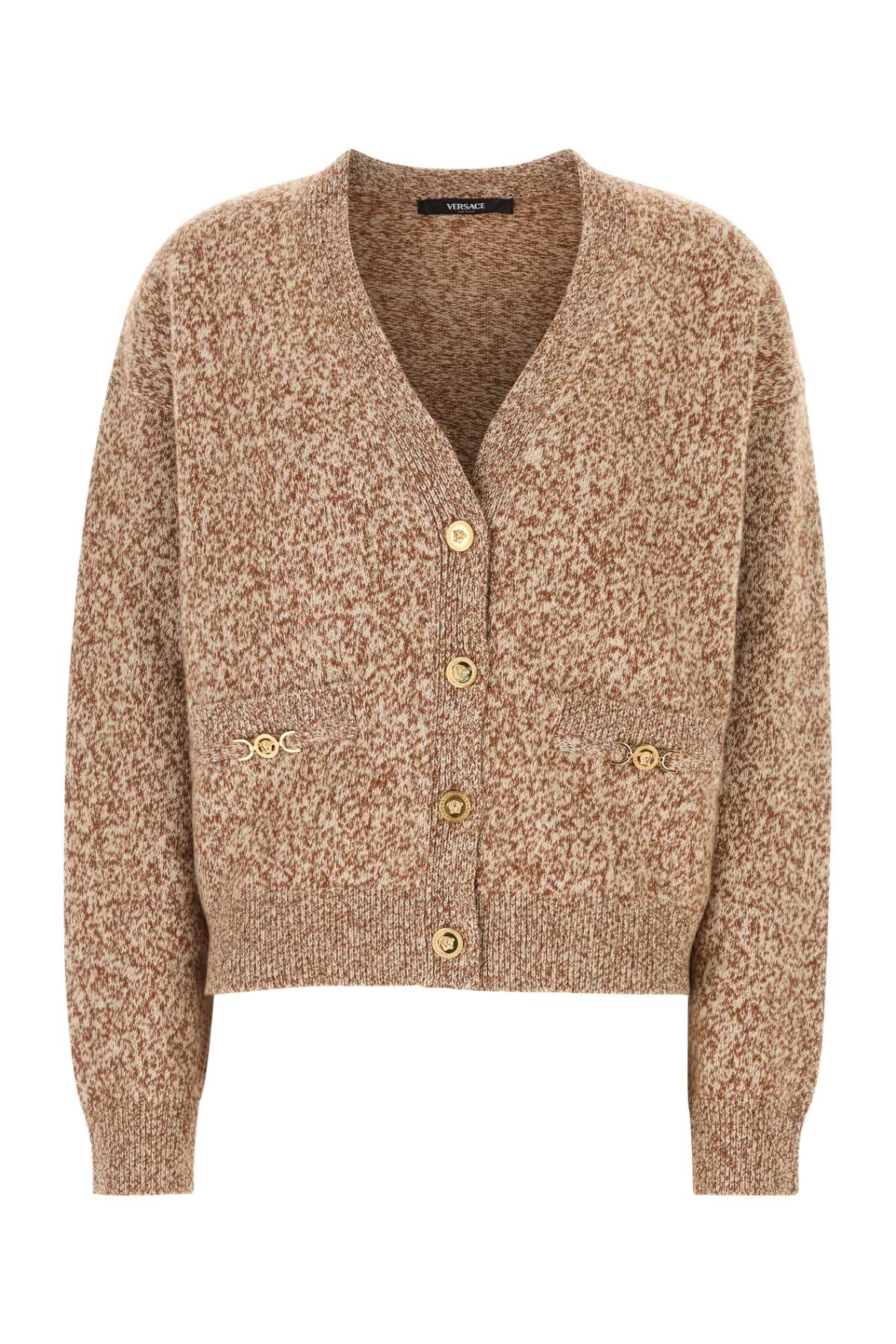 Two-Tone Wool Blend Cardigan Brownivory 1.outer Fabric:silk Maglieria