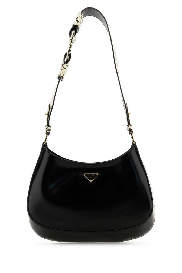 Black Leather Cleo Shoulder Bag Nero+roccia1 Vitello-homalopsis Buccata Borse A Mano