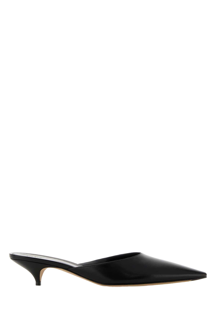 Black Leather Lisa Mules Scarpe Con Tacco