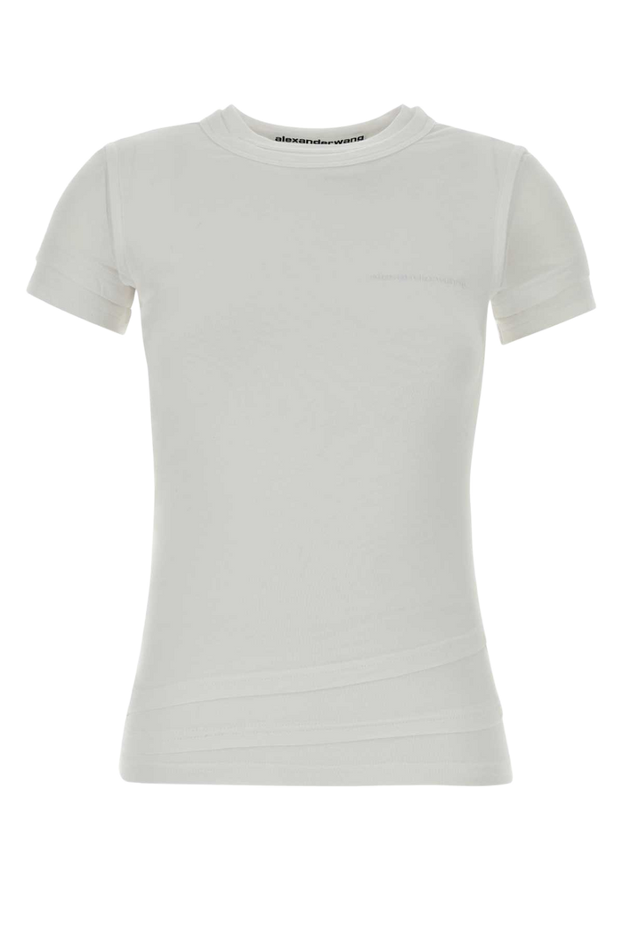 White Stretch Cotton T-Shirt Exterior: Elastane