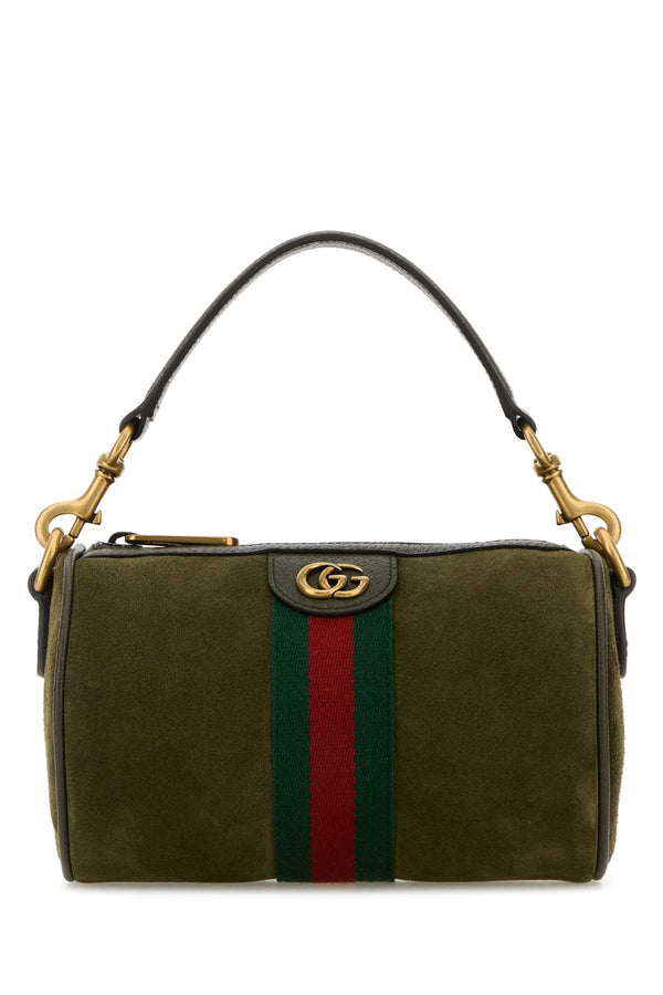 Gucci Exterior: 100% Suede; Lining: 100% Fabric; Finishing: Antiqued golden metal shoulder bag in green