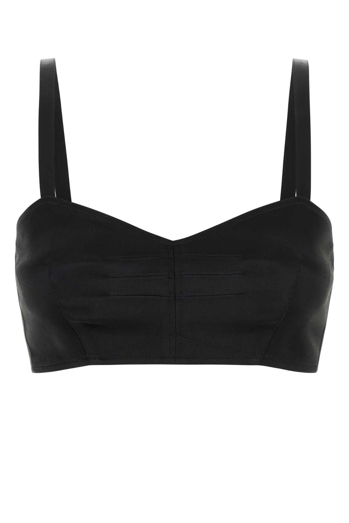 Black Satin Crop-Top Nero Maglie
