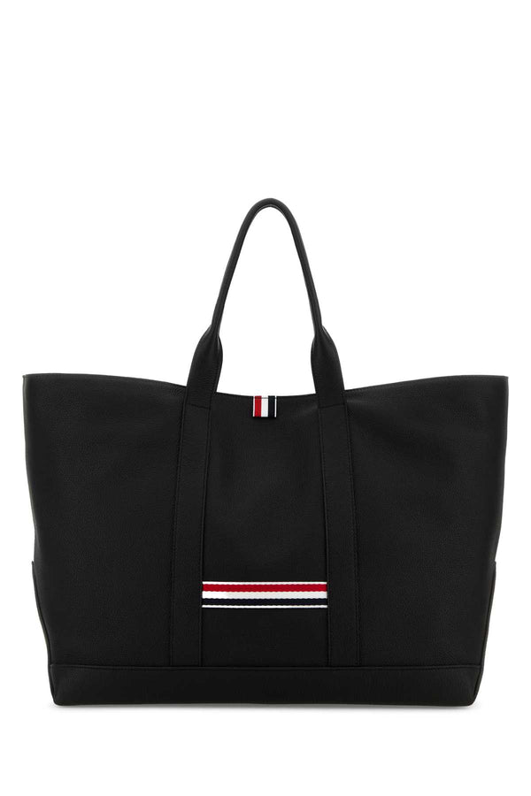 Thom Browne 100% calf full-grain leather; lining 100% polyester tote bag in black
