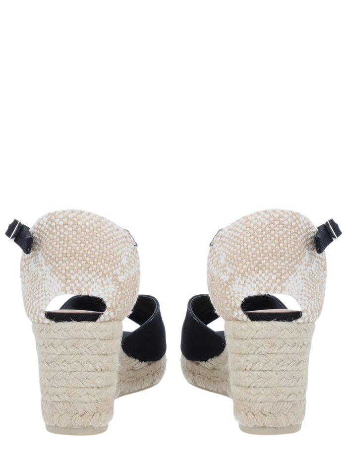 Espadrille White Black Cotton Wedges