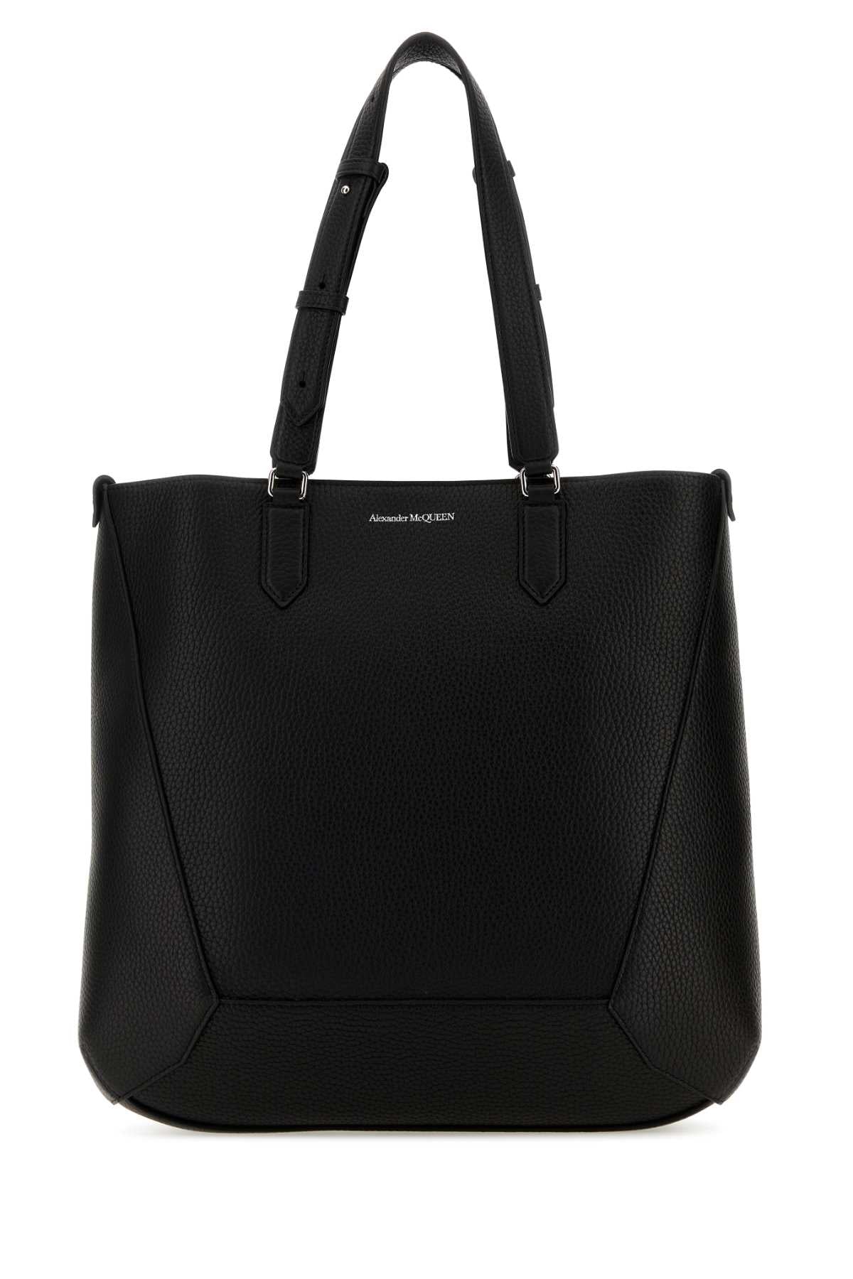 Black Leather Medium Edge Shopping Bag Borse A Mano
