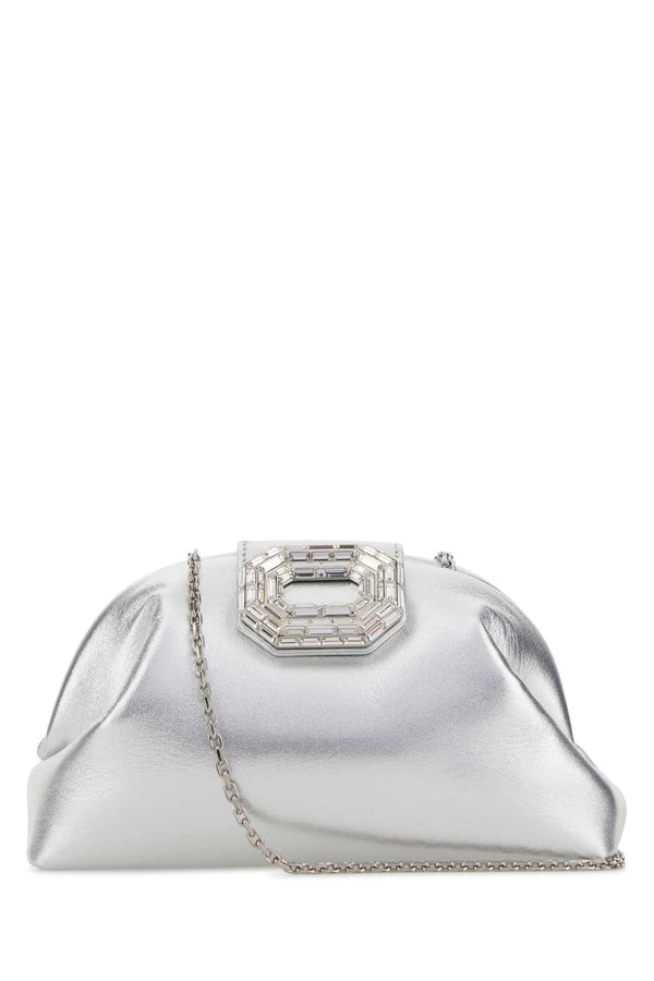 Amina Muaddi Exterior: 100% Leather clutch in silver