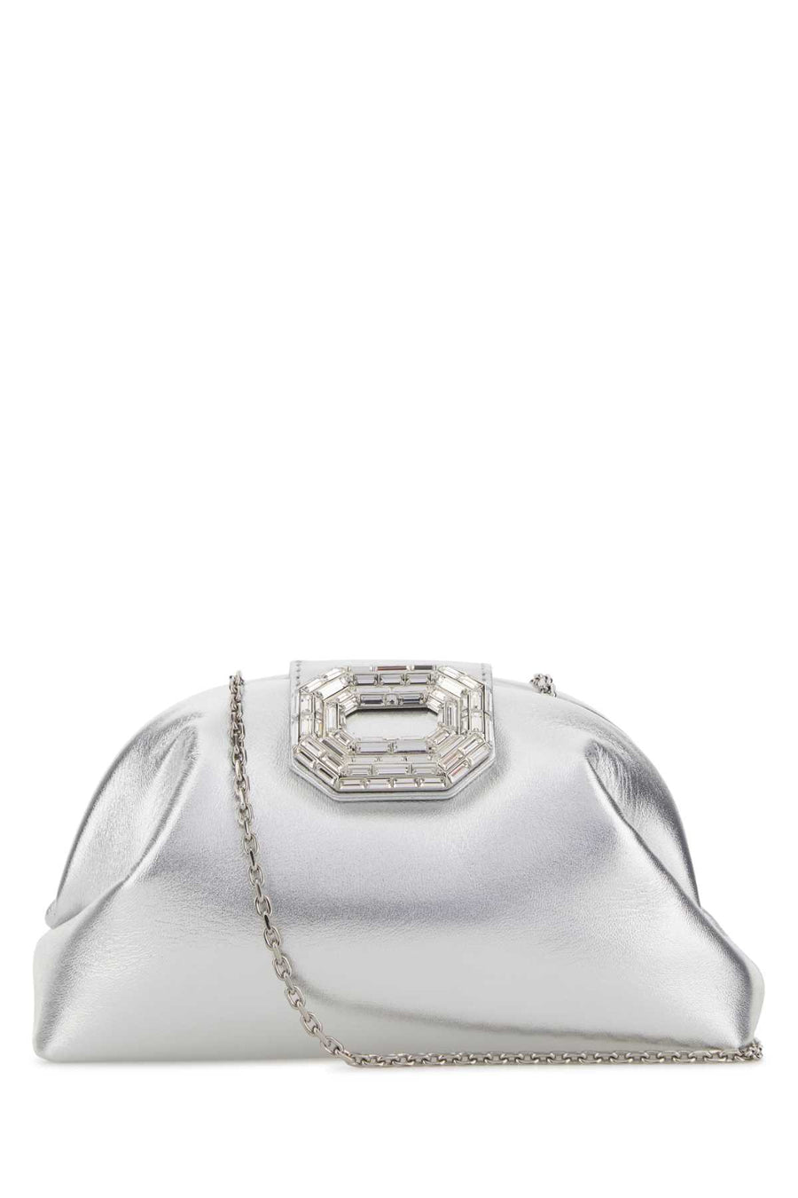 Amina Muaddi Exterior: 100% Leather clutch in silver