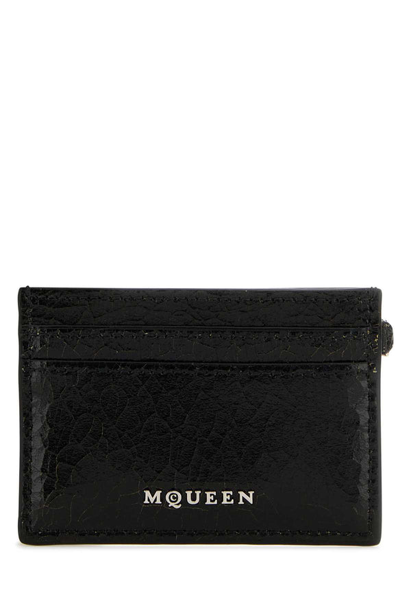 Alexander McQueen Exterior: 100% Leather; Finishing: Silver metal card case in black