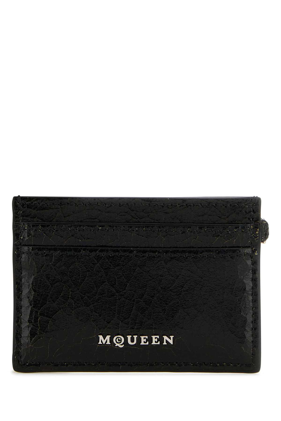 Alexander McQueen Exterior: 100% Leather; Finishing: Silver metal card case in black