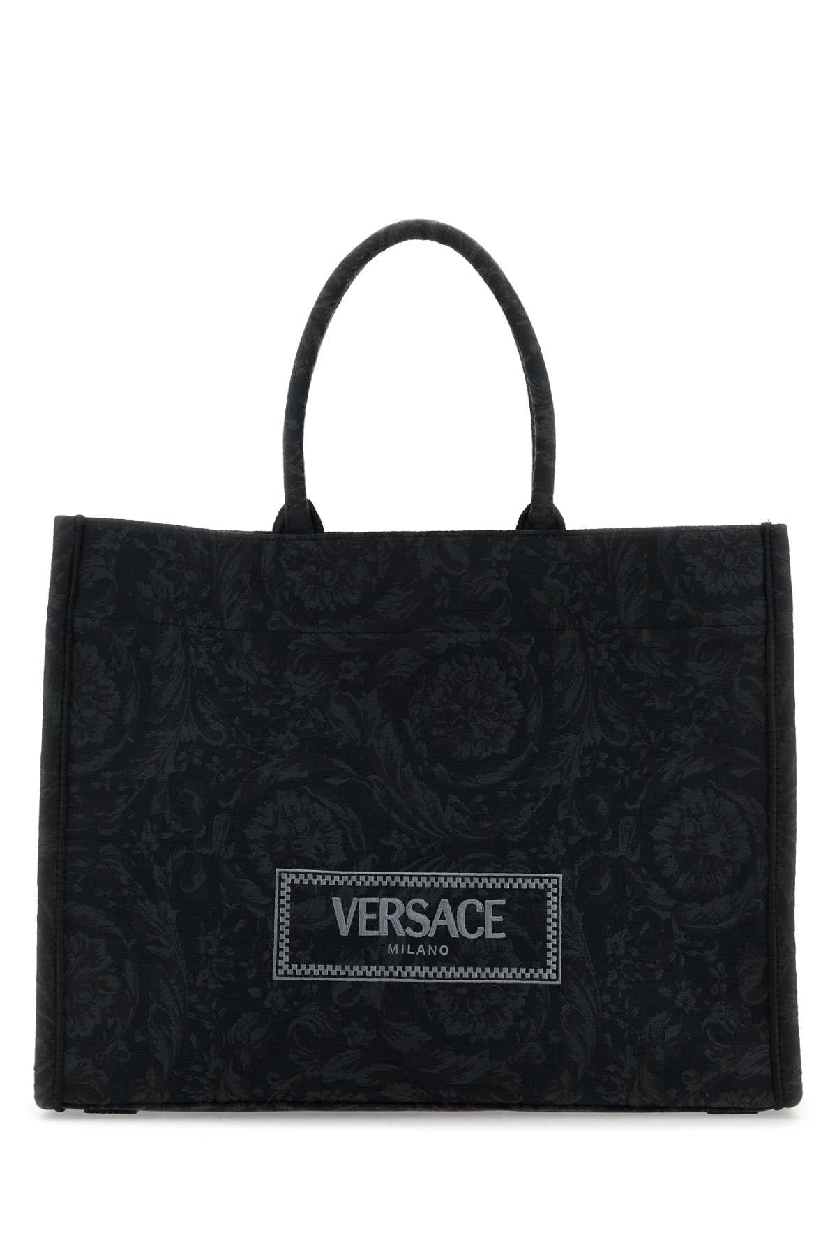 Embroidered Fabric Big Athena Shopping Bag Blackblackversacegold Borse A Mano