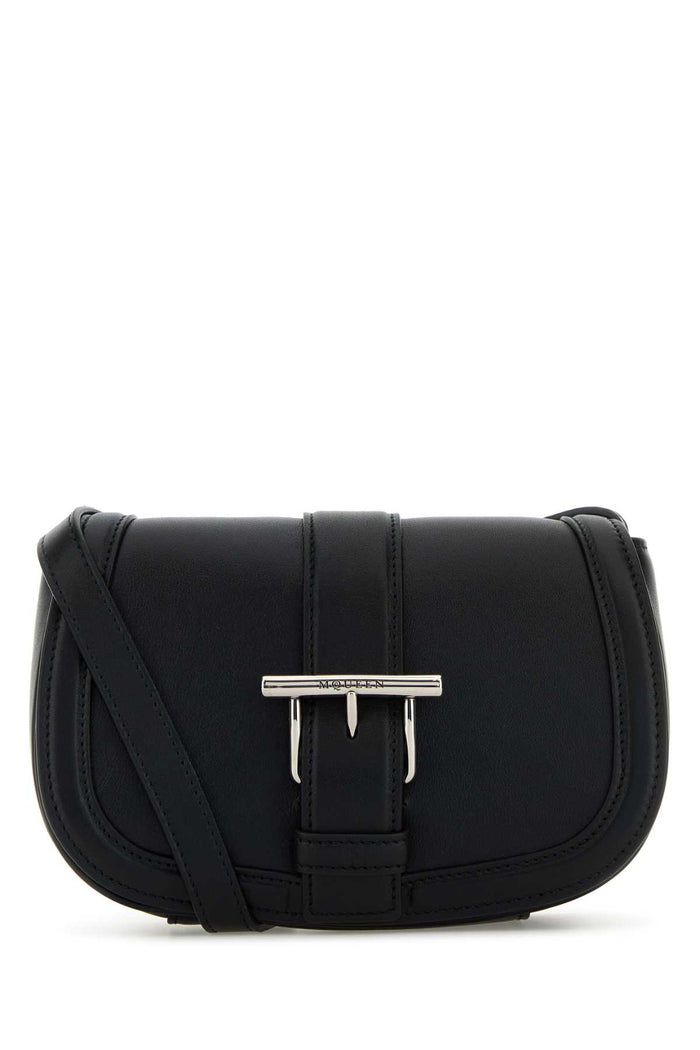 Black Leather Mini Satchel Crossbody Bag Blacksilver T-bar Borse A Tracolla