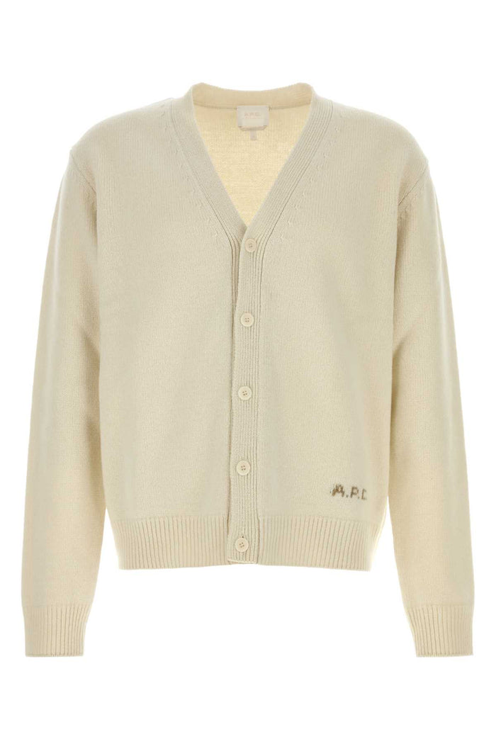 Ivory Wool Kevin Cardigan Ecru Exterior: Maglieria
