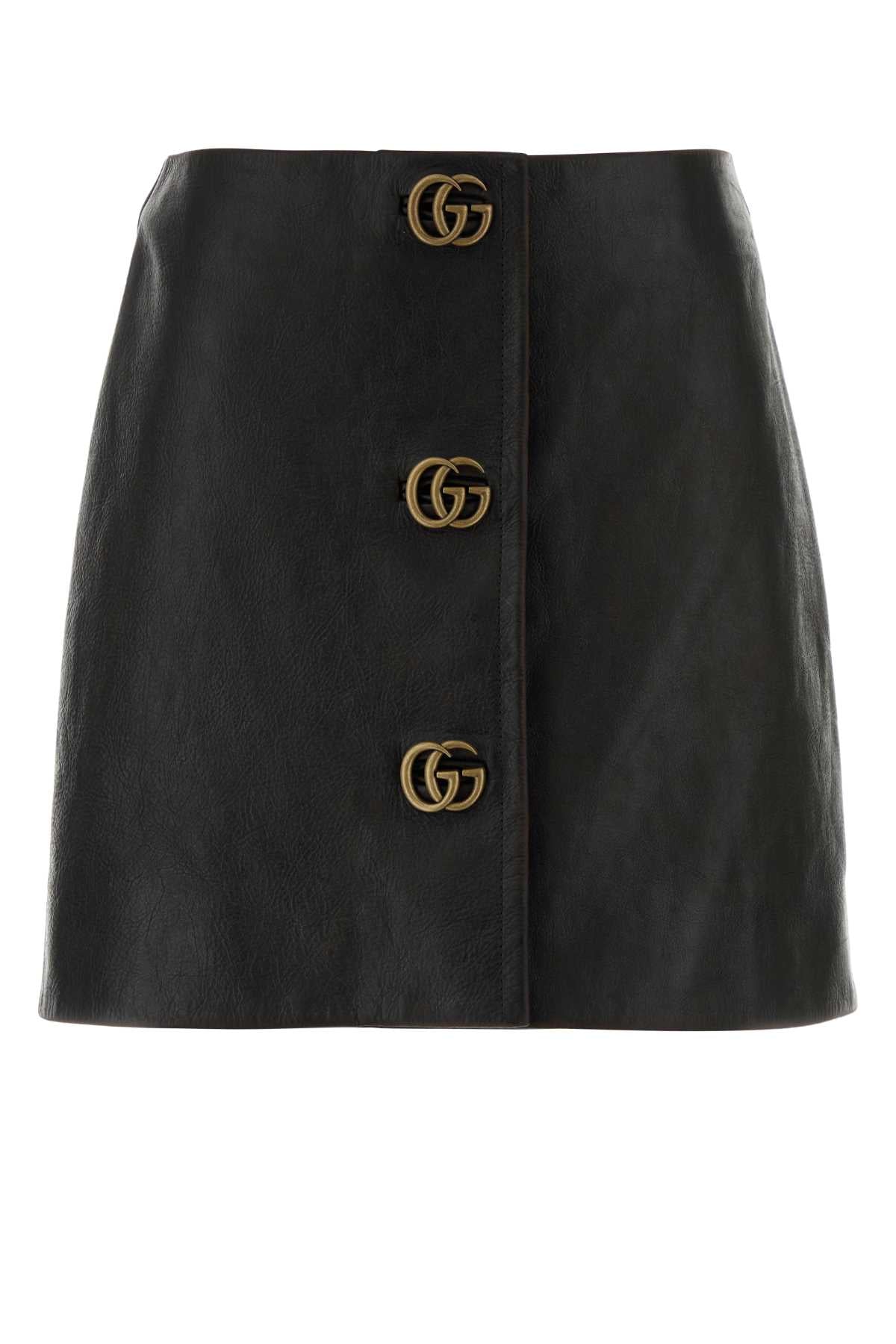 Black Leather Mini Skirt Blackpecan Calf Skin Gonne