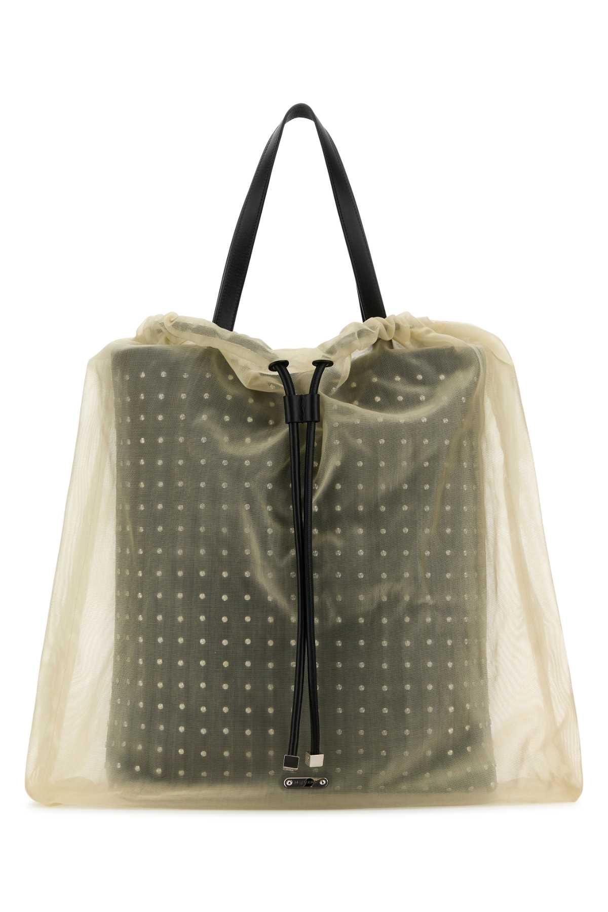 Two-Tone Leather And Tulle Nebula Shopping Bag Blacksilver Borse A Mano
