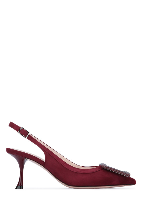 Roger Vivier City Suede slingback heel in burgundy