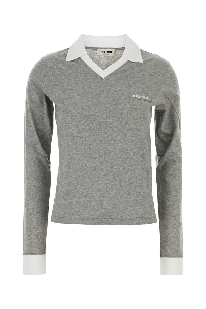 Grey Cotton Polo Shirt Grigiobianco Exterior: Maglieria
