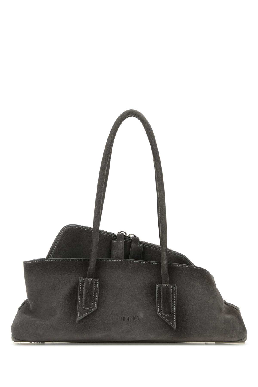 The Attico Passeggiata Exterior: 100% Calf; Lining: 100% Fabric; Finishing: Silver metal top handle bag in gray