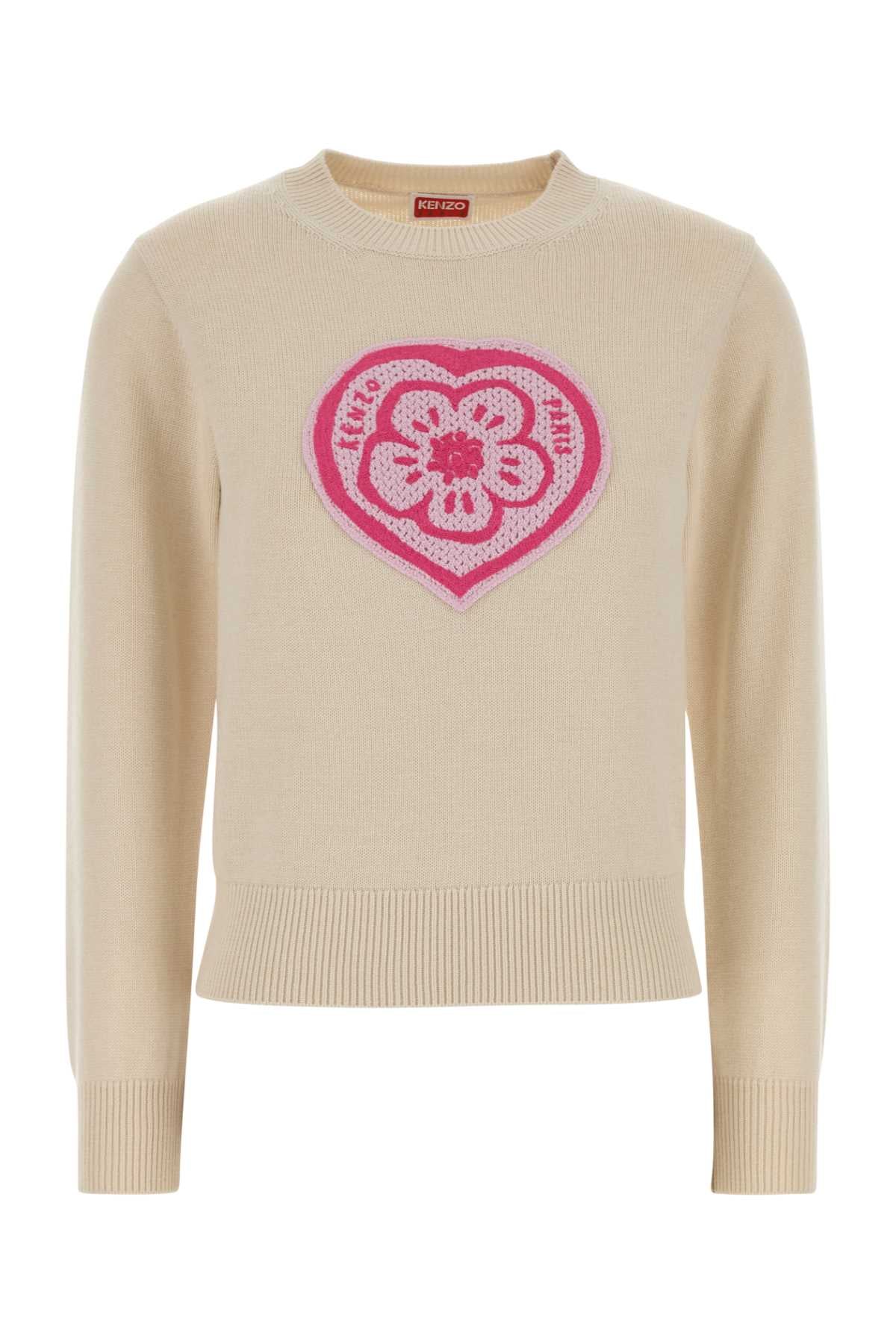 Cream Cotton Blend Sweater Ecru Exterior: Wool Maglieria