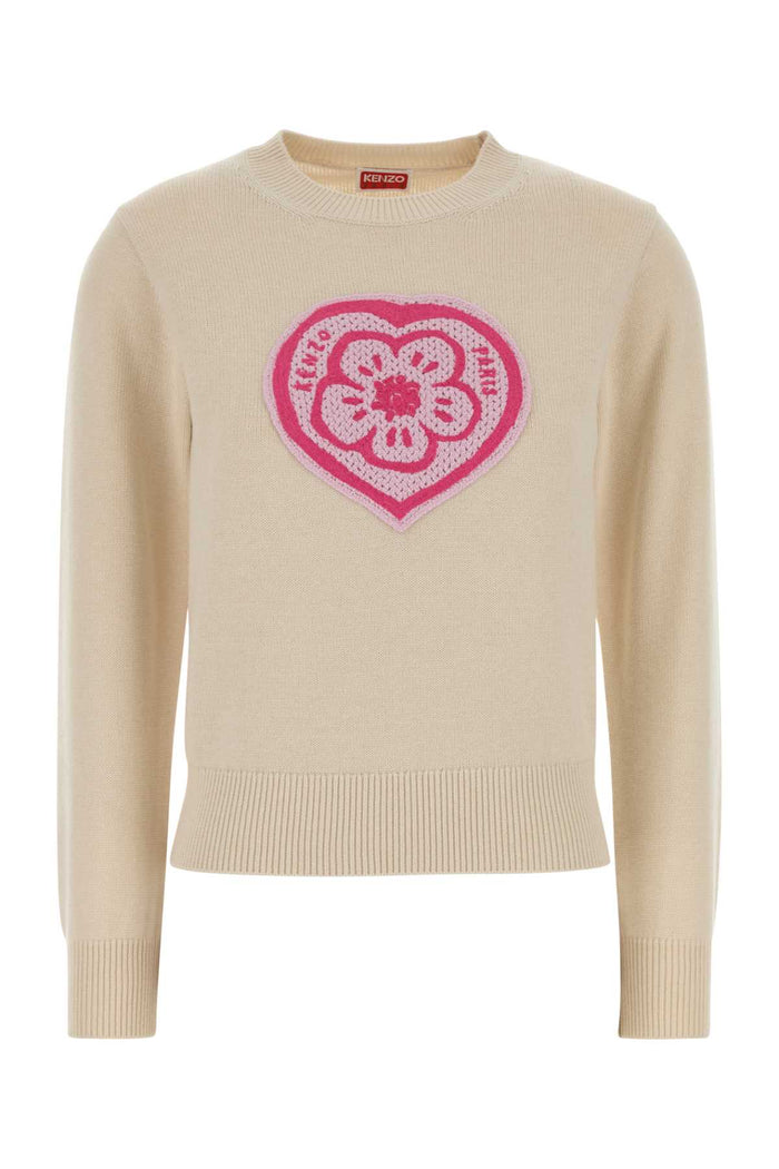 Cream Cotton Blend Sweater Ecru Exterior: Wool Maglieria