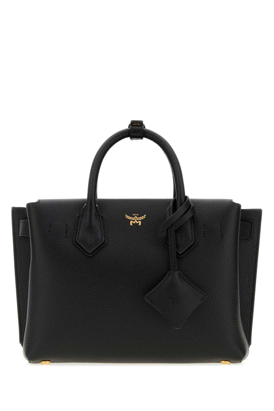 MCM Lthr Exterior: 100% Leather; Lining: 100% Fabric; Finishing: Golden metal tote bag in black